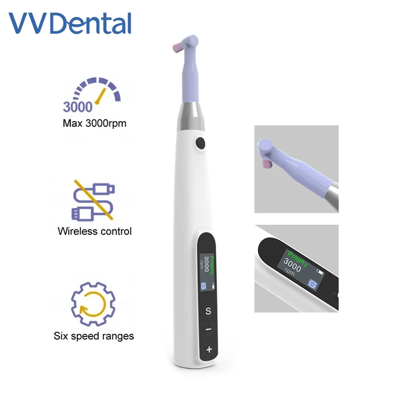 VVDental Dental Wireless Prophy Motor 6 Speed Ranges Rechargeable Electric Polishing Motor Handpiece with 4 Polisher Cups