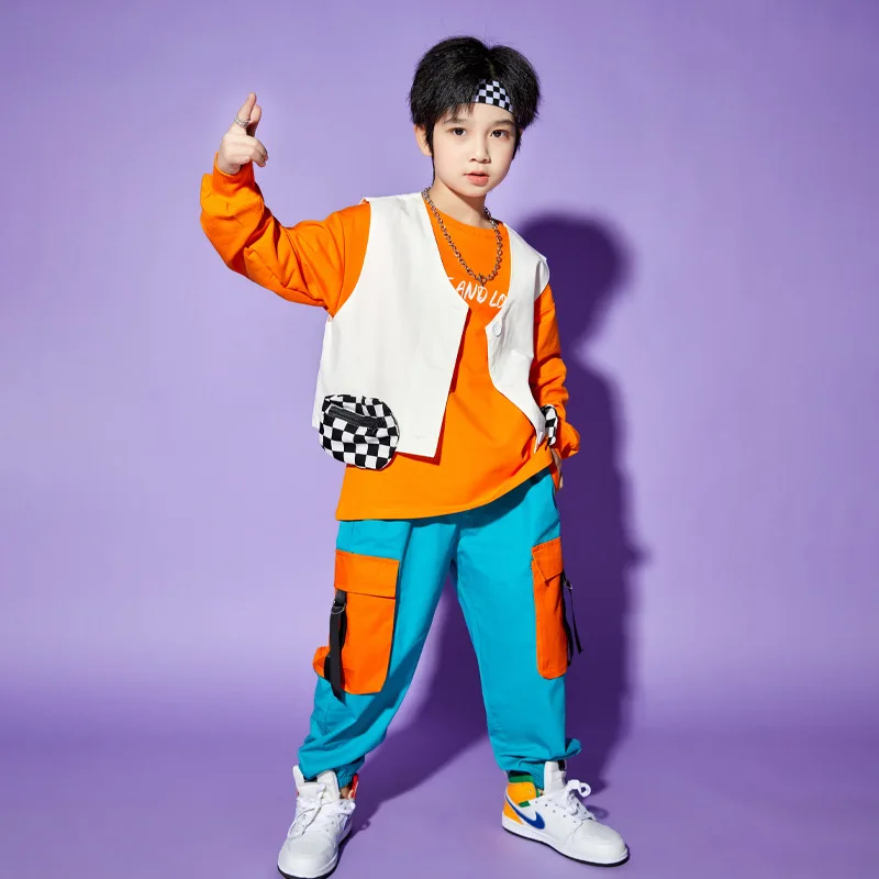 Boys Workwear Hip-hop Dance Costume Child Hiphop Jazz Outfits Streetdance Clothes for Teenages Stage Performance