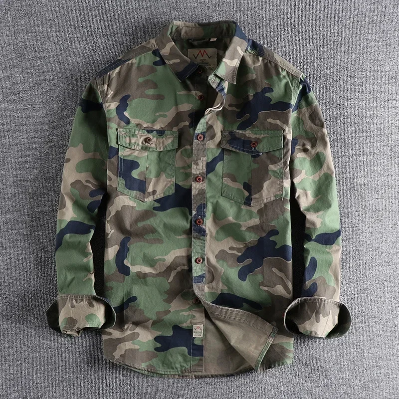 Men Clothing 2022 Camouflage American Workwear Long Sleeve Shirt Men\'s Double Pockets Versatile Casual Military Youth Shirt