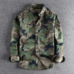 Ropa de trabajo americana de camuflaje para hombre, camisa de manga larga con bolsillos dobles, versátil, informal, militar, juvenil, 2022