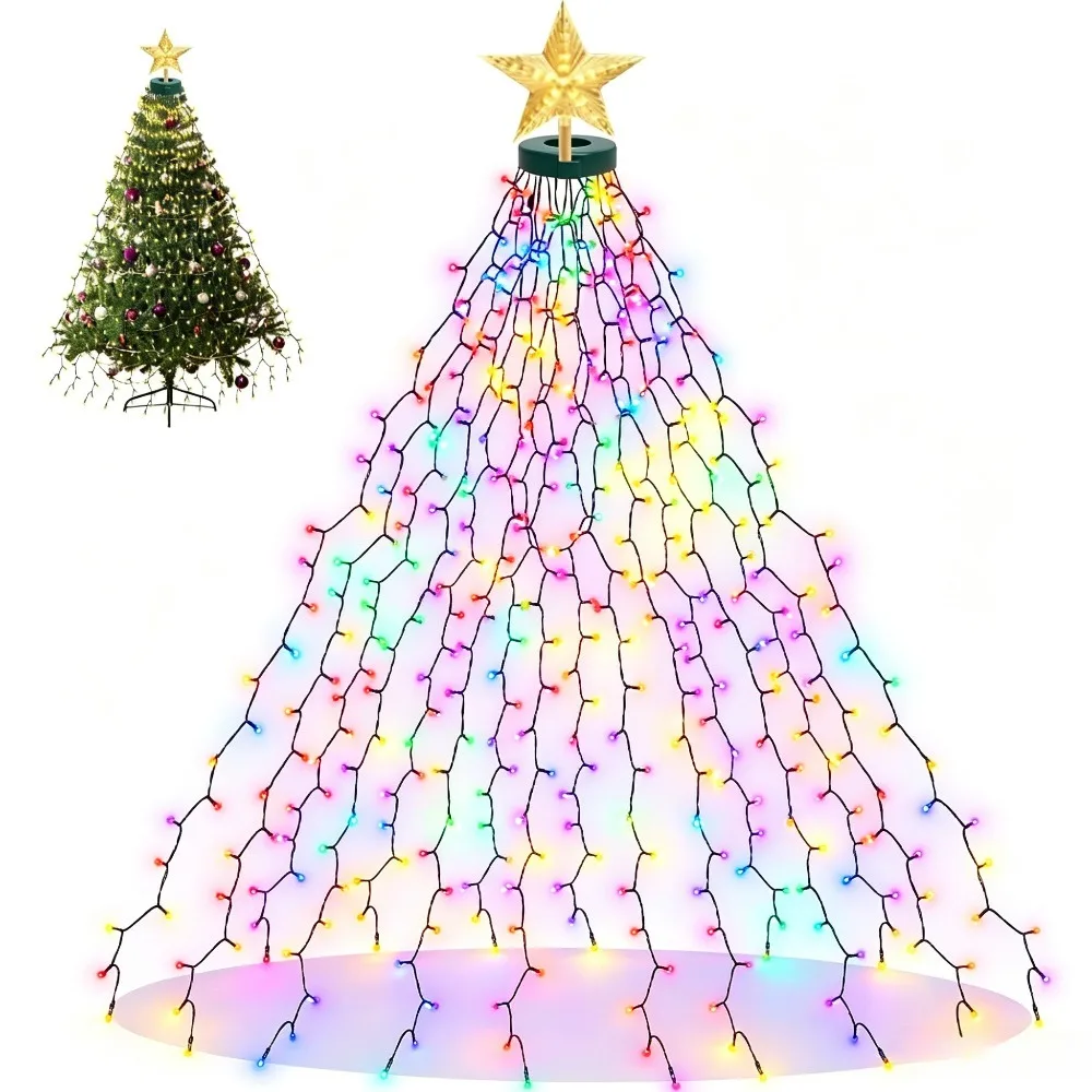 String Lights Christmas Tree 280 LED with Star Topper, 8 Modes Remote Control Memory Timing Warm White Indoor Outdoor Decor