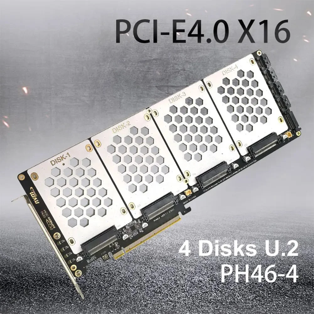 4-Port U2 NVME 2.5Inch SATA SSD Adapter Card Motherboard Support PCIe X4x4x4x4 Bifurcation U.2 PCIe Adapter for PC