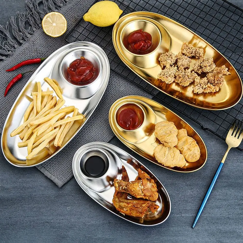 Stainless Steel Dinner Tray Heat Resistant Rolled Edges Snack Dish Flat Bottom Deformation Resistant Serving Platter