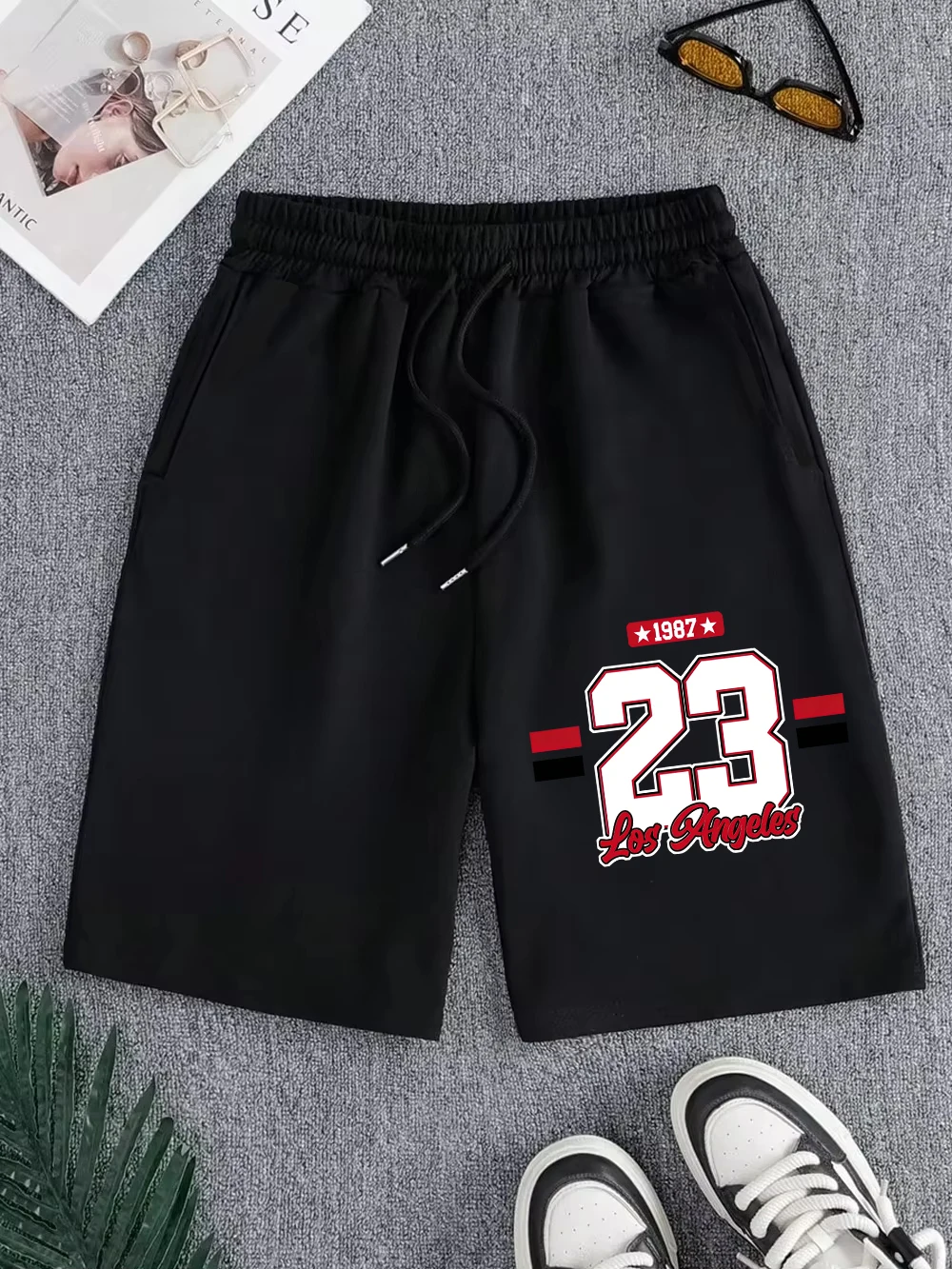 23 Los Angeles 1987 Prints Pants Mens Summer Oversized Wide Knee Length Shorts Jogging Pocket Shorts Basics High Waisted Clothes