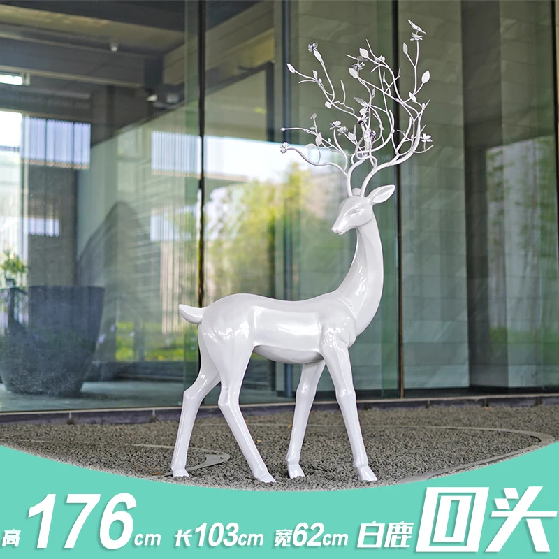 

Abstract Sika Deer Sculpture Made of Fiberglass, Outdoor Lawn Decoration for Courtyards