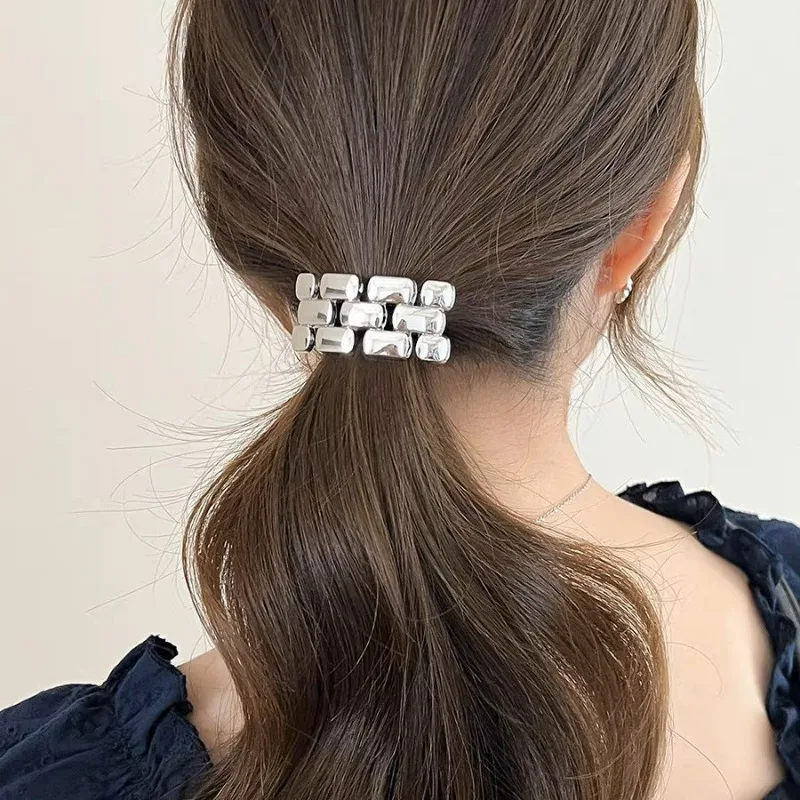 Korean Style High-End Hair Accessories Metal Chain Hair Rope Female Rubber Headband Head Rope Simple Hair Ring Headdress