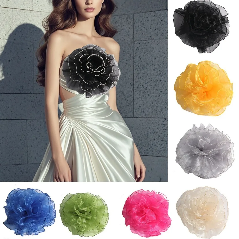 Fashion 28cm Fabric Flower Brooch Lace Exaggerated Clothing Patch Clip Large Handmade 3D Corsage Clothes Decoration