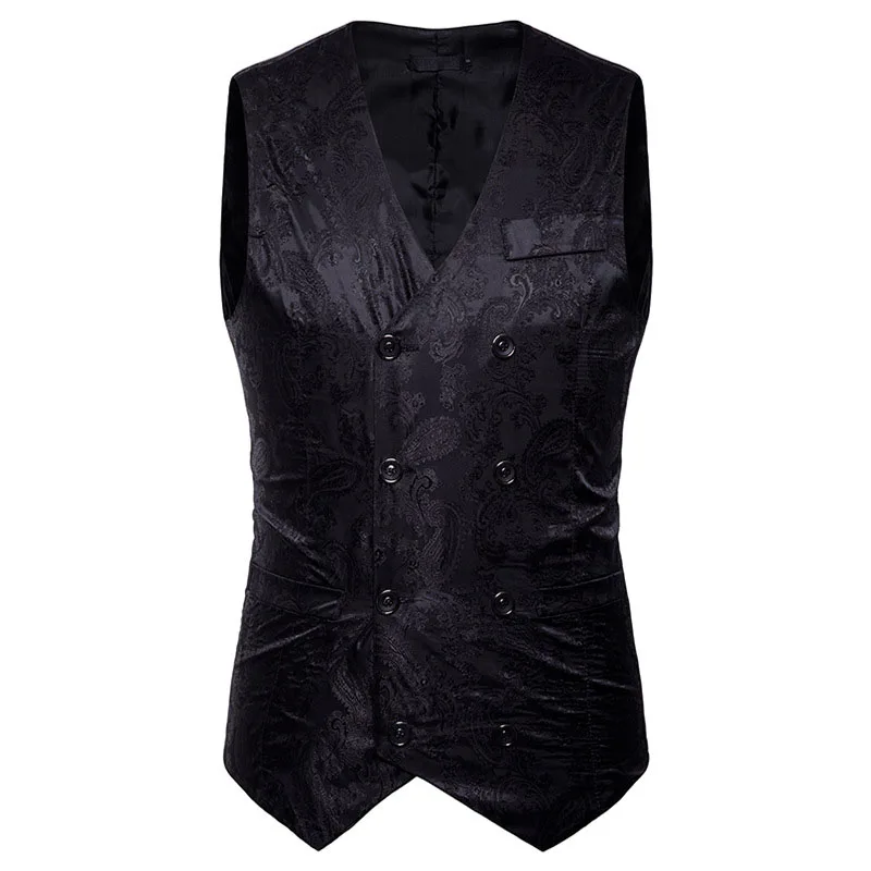 

Black Paisley Double Breasted Suit Vest Men Gilet Homme 2024 Brand Gothic Steampunk Vest Waistcoat Men Party Wedding Prom Vests