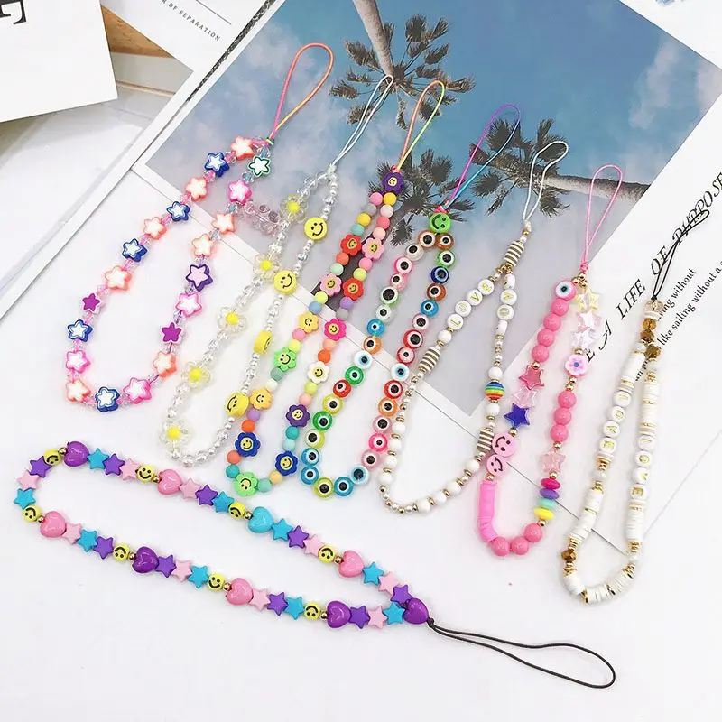 Personalisierte Ton bunte Perlen Handykette Mode Acryl Telefon Lanyard für Frauen Anti verloren Telefon Hängeschnur