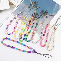 Personalized Clay Colorful Beaded Mobile Phone Chain Fashion Acrylic Telephone Lanyard For Women Anti Lost Phone Hanging Cord