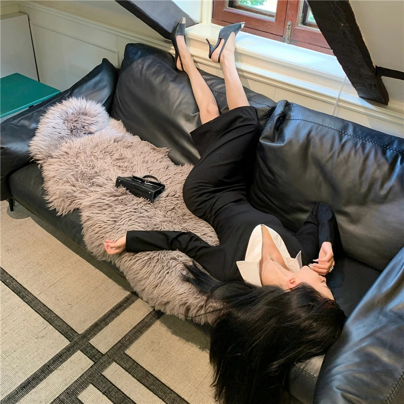 التخسيس لصق تصميم Ne Long Sve V-Ne مثير Ele الخريف الشتاء جديد Sle المرأة الدكتور عالية الخصر ألف خط تنورة