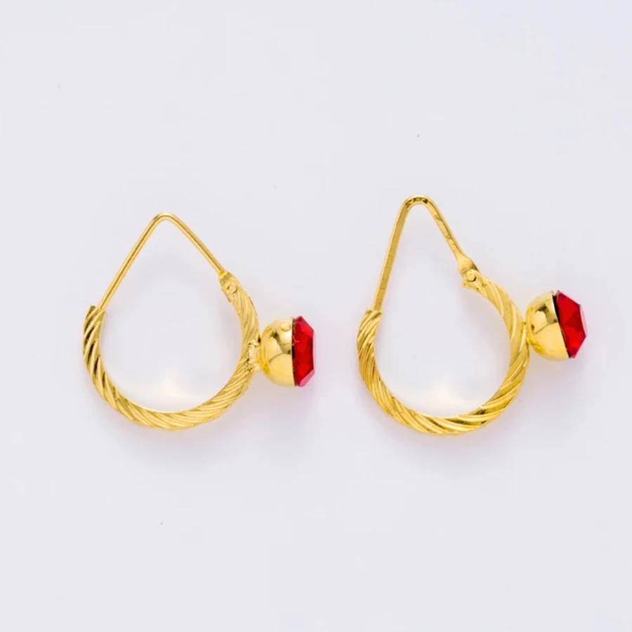 2PCS/Middle  East Ethiopia Red Diamond Inlaid Earrings Dubai Women's Fashion Jewelry Ethiopia Bridal Wedding Gift