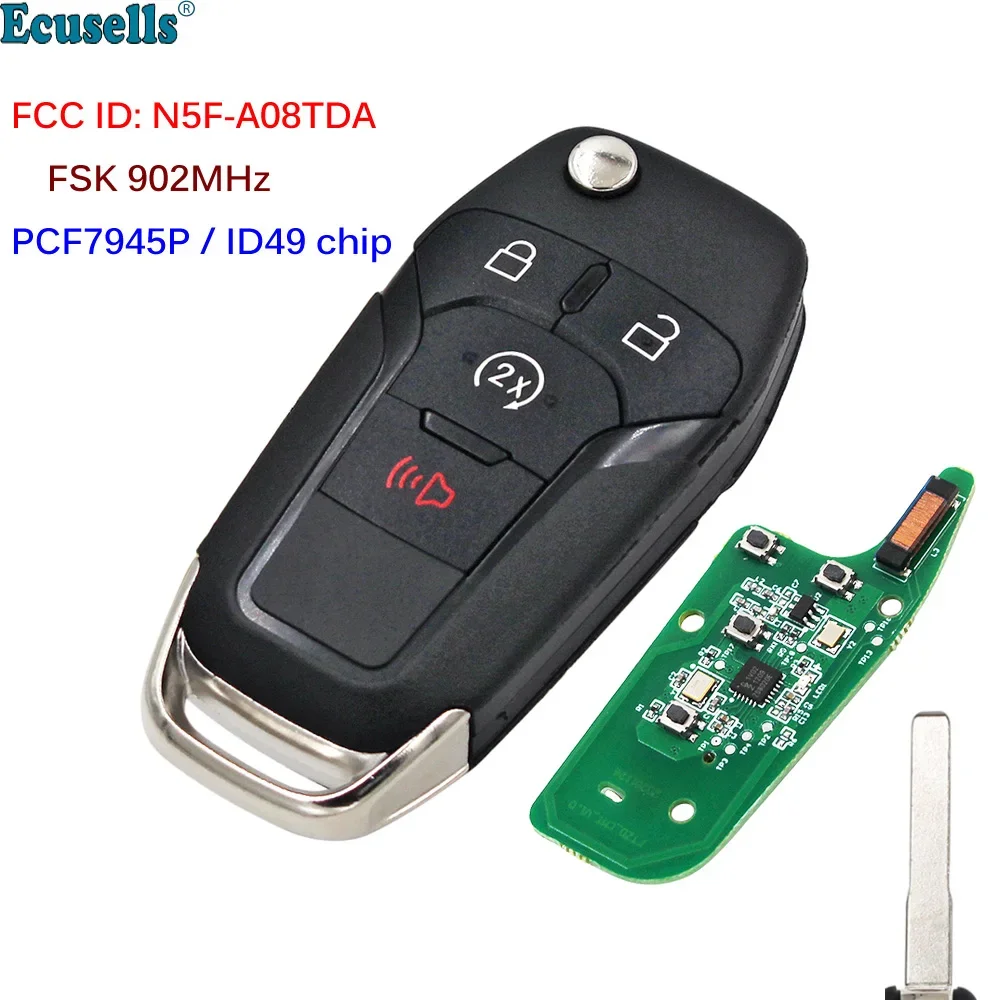 

Flip Remote Key FSK 902MHz PCF7945P/HITAG 49 Chip for Ford F150 F250 F350 F450 F550 Ranger Fusion FCC ID: N5F-A08TDA HU101 Uncut