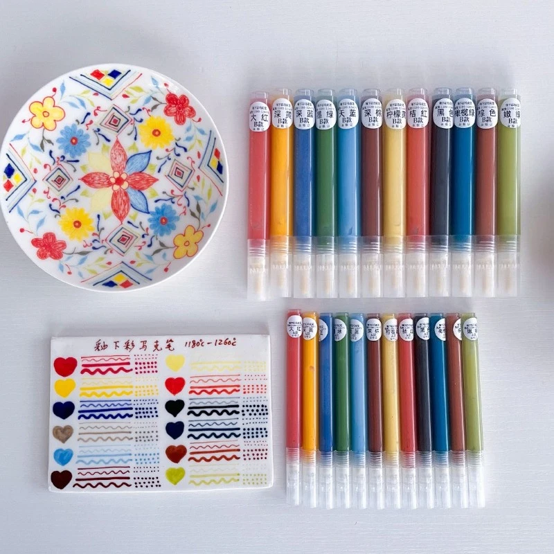 12 Colors Underglaze Marker Pen Ceramic Paint Pen Mid-High Temperature Firing Pottery Clay DIY Hand Painting Art Craft Tools
