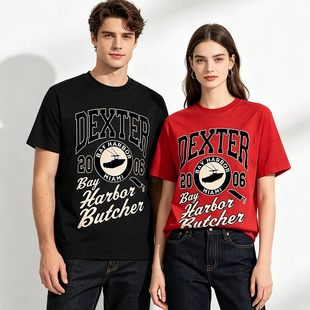 Dexterr Bay Harbor Butcher Miami Tees Print Short Sleeve O‑Neck Cotton Tshirts Men Women Streetwear Couple T‑Shirt Retro Style