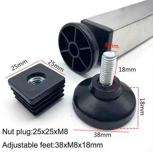 4Pcs Adjustable Furniture Feet And Square/Rectangular Tube Plug With Nuts Black Sofa Chair Table Leveler Legs For Furniture - Image 10