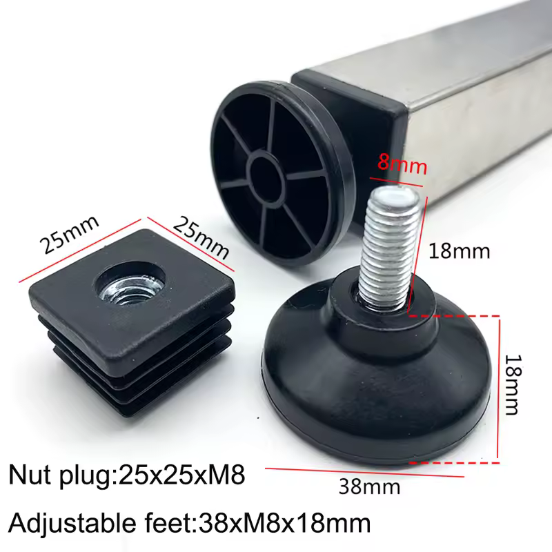 4Pcs Adjustable Furniture Feet And Square/Rectangular Tube Plug With Nuts Black Sofa Chair Table Leveler Legs For Furniture - Image 10