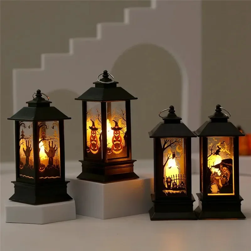 Halloween Decorations Led Candle Light Vintage Witch Castle Pumpkin Ghost Hanging LED Lantern Lamp Haloween Party Decor Supplies