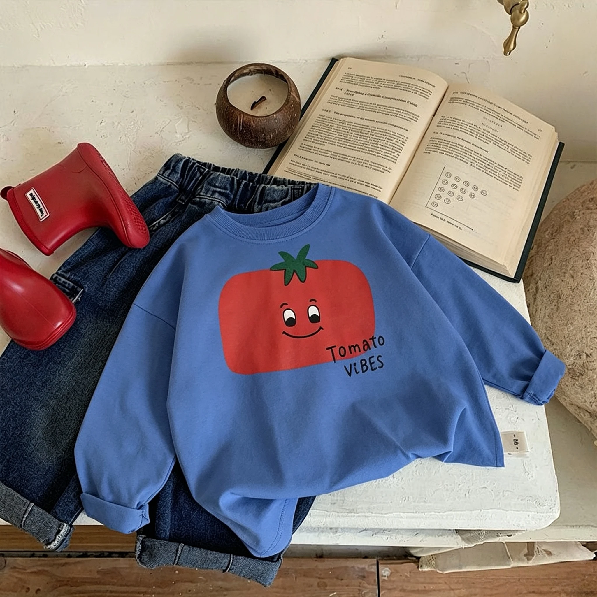 9m-7y Kinderoberteile Frühling Herbst Kinderkleidung Mode Lässiges Langarm-T-Shirt Locker Vielseitige Kinder-Unterhemden – Detail 3