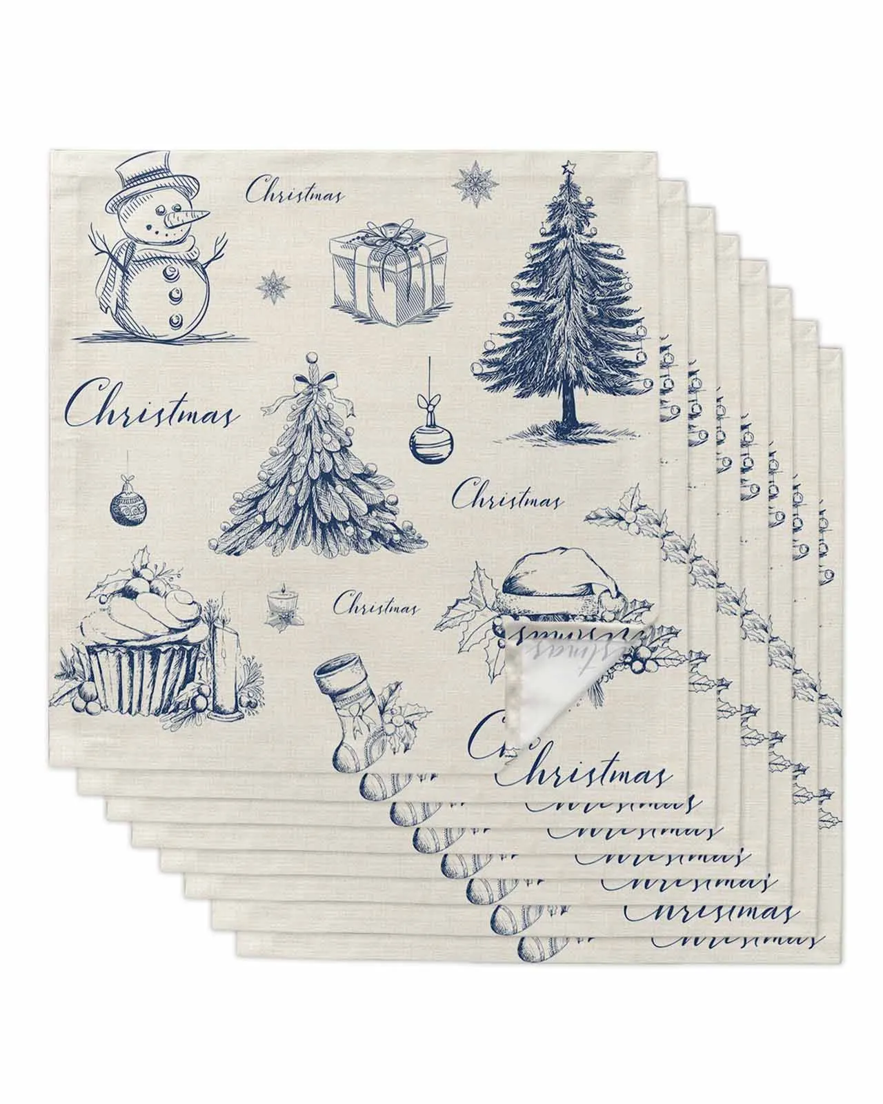 4pcs Water Pen Style Snowman Christmas Tree Square Napkins 50cm Table Napkin Party Wedding Decoration Table Cloth Kitchen