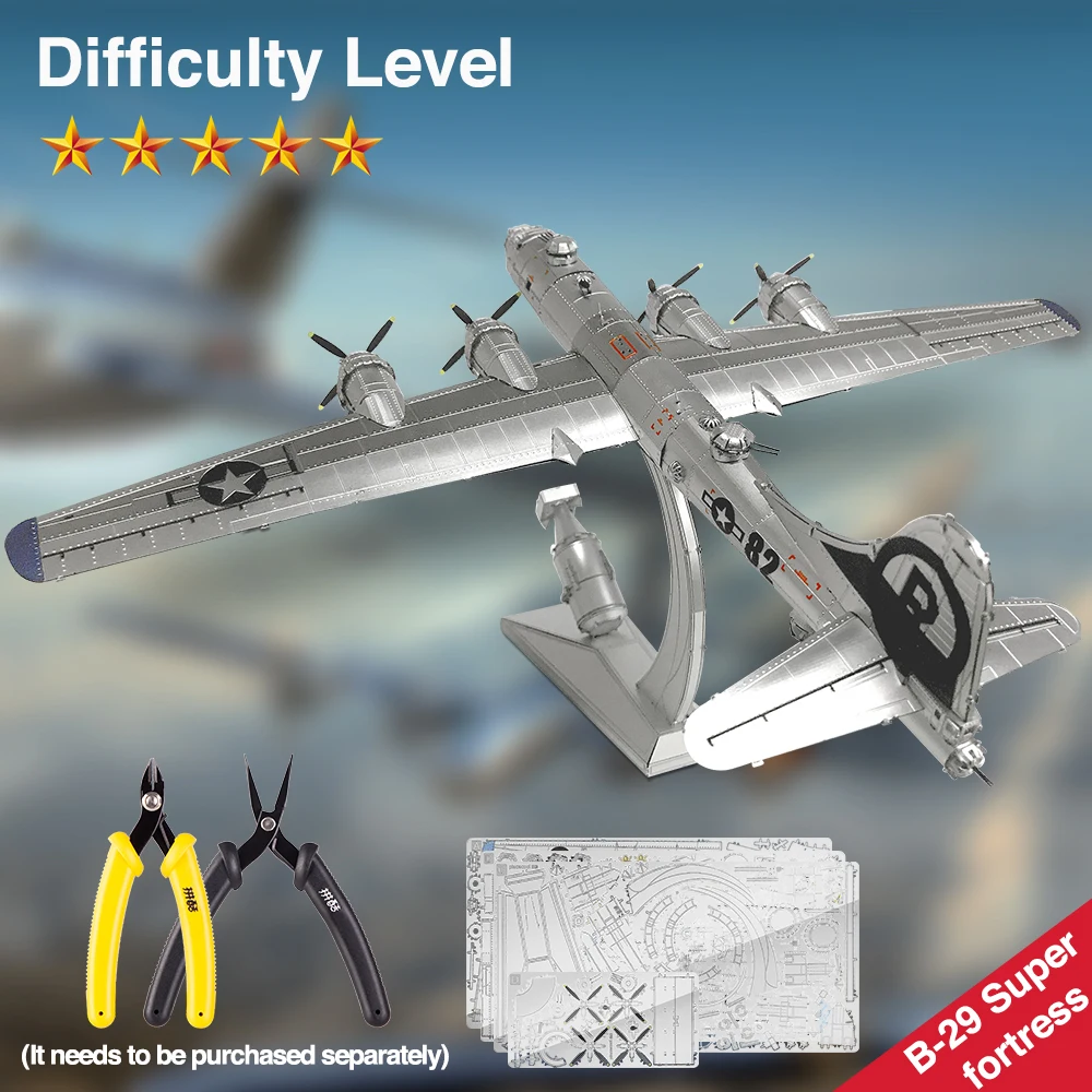 Piececool 3D Puzzles B-29 Super Fortress Metal Assembly Model Kits Creative Toys Jigsaw DIY for Adult Gifts 150Pcs