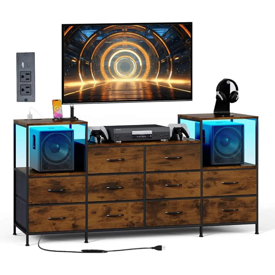 

Подставка под телевизор для спальни со светодиодной подсветкой и розетками Развлекательный центр для телевизоров 45, 50, 55 дюймов, медиаконсоль, стол с