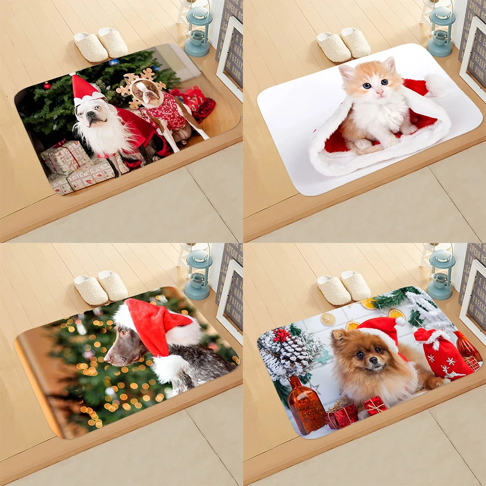 Merry Christmas dog and cat pattern door mat home decoration carpet living room entrance entrance floor mat