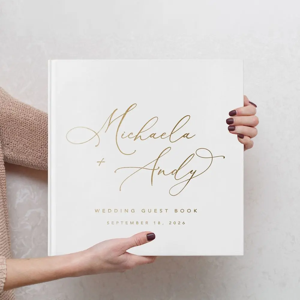 Benutzerdefiniertes weißes Gästebuch für Hochzeit, quadratisch, DIY-Fotoalbum, Verlobung, Jahrestag, Party, Anmeldung, minimalistisches Braut-Scrapbook