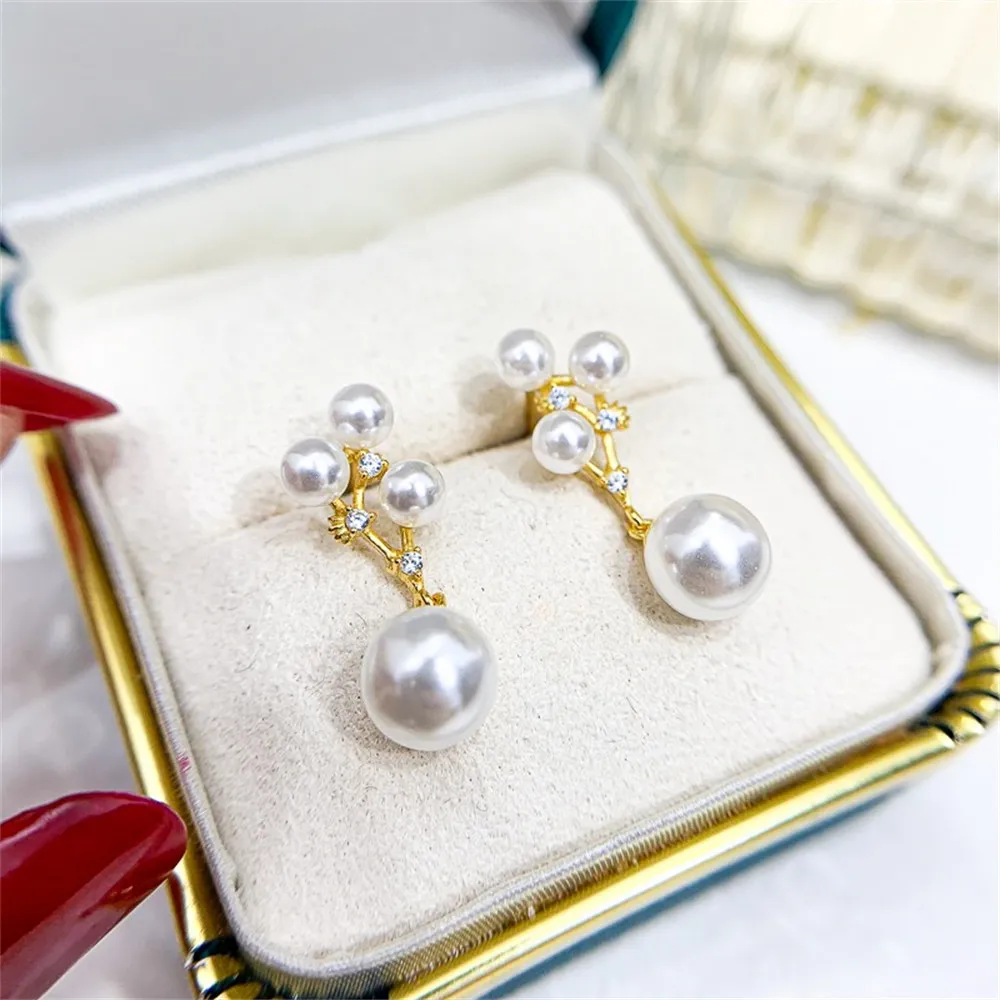 

DIY Pearl Accessories S925 Sterling Silver Earrings Empty Gold Silver Earrings Fit 3-10mm Round Beads E267