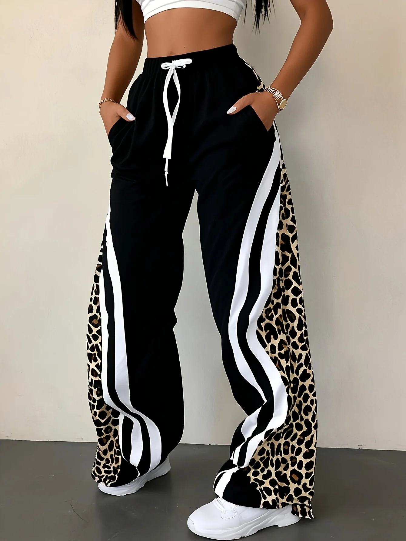 2026 Men's and Women's Summer and Autumn Quick Drying Children's Loose Pants Spliced Leopard Print Hip-hop Sports Streetwear