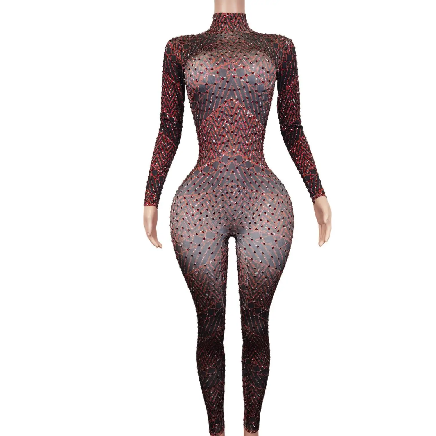 

Sparkly Skinny Stone Jumpsuit Fashion Stretch Dance Costume One-piece Bodysuit Nightclub Outfit Party Leggings Hongbeidai