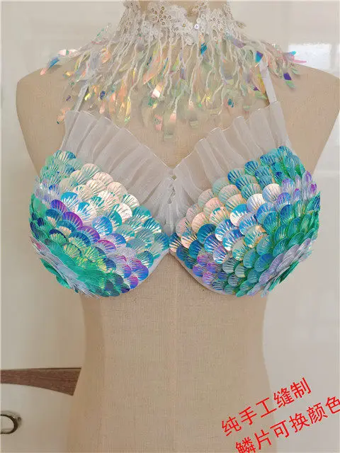 Sequined Corset Free Bikini Aquarium Performance Clothing with Chest Pad Bar