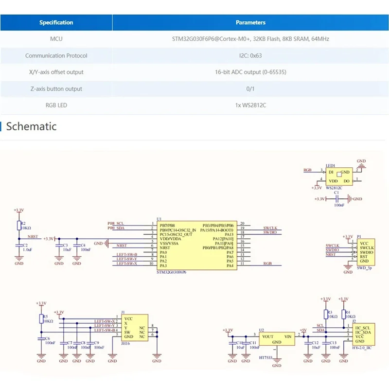 Joystick2 Unit Hall Effect Joystick Built-In STM32 STM32G030 I2C Communication RGB LED