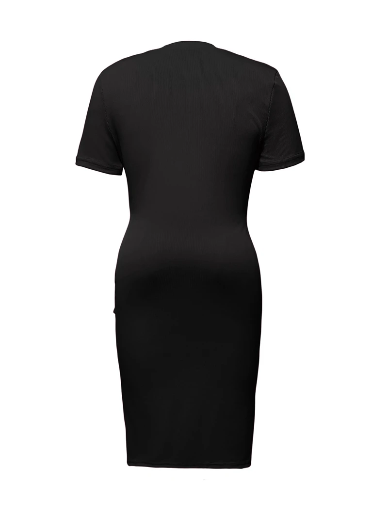 STYLISH LADY Button Ribbed Dress 2025 Autumn Women Short Sleeve Split Elegant Party OL Bodycon Midi Vestidos De Festa