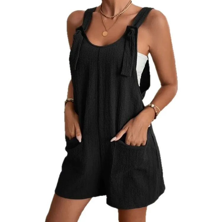 Playsuits women jumpsuits 2026 Summer Casual Fashion sleeveless pocket Halter rompers for women's clothing