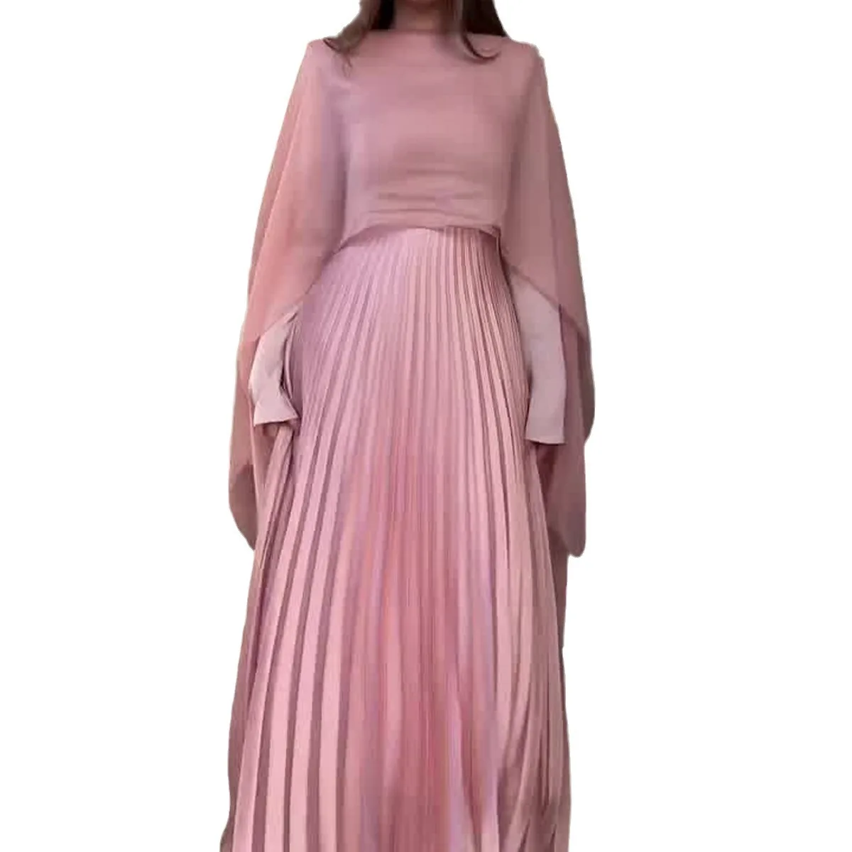 Dresses Women Long Dress Round Neck Full Sleeve Pleated Casual Loose Regular Tight High Waist Splice A Line Vestidos 2024