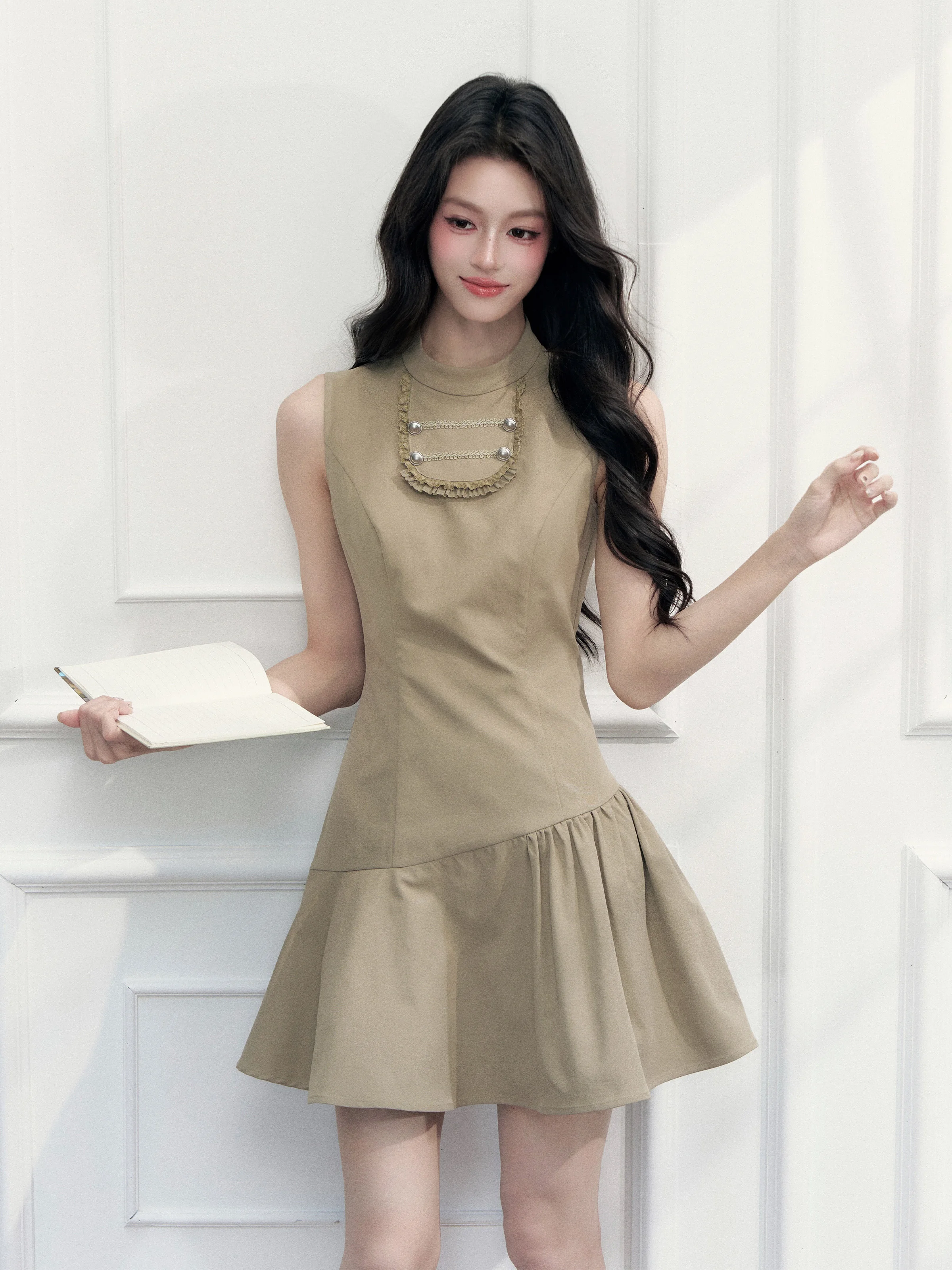 Fragile Heart Vintage Metal Double Button Napoleon Jacket And Dress Set Women's Fashion Ensemble Short Coat Zipper Closure