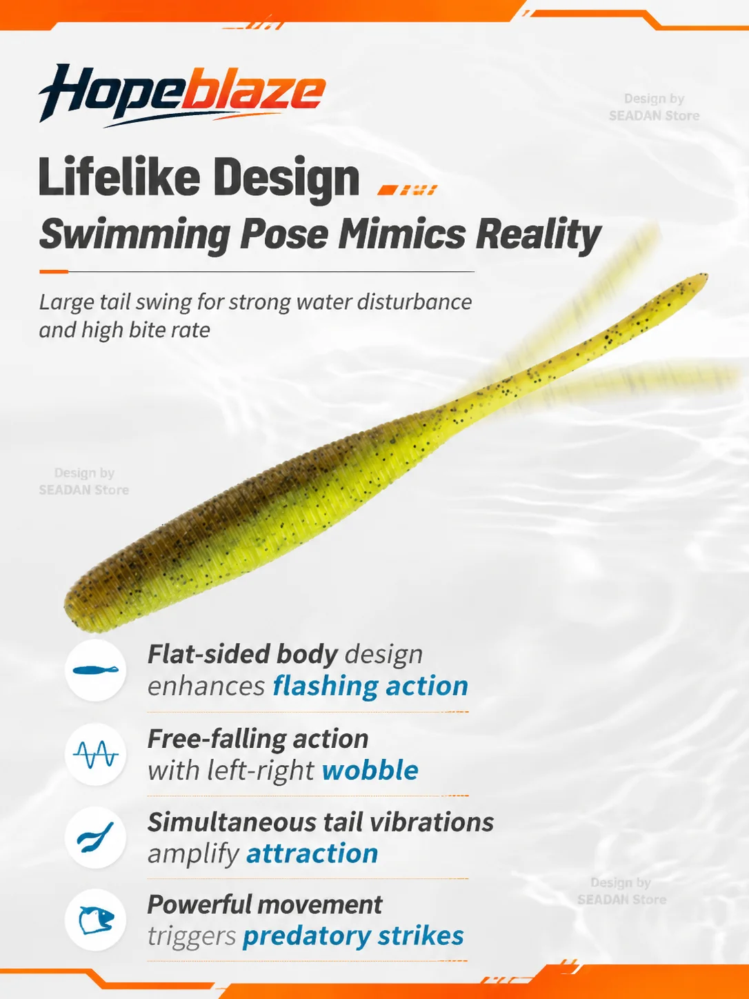 Hopeblaze Salziger Pin-Tail-Wurm Weichköder 7,5/10cm PVC Gerippter Swimbait für Barsch, Schlangenkopf, Süßwasser, Texas Rig Angelköder – Detail 4