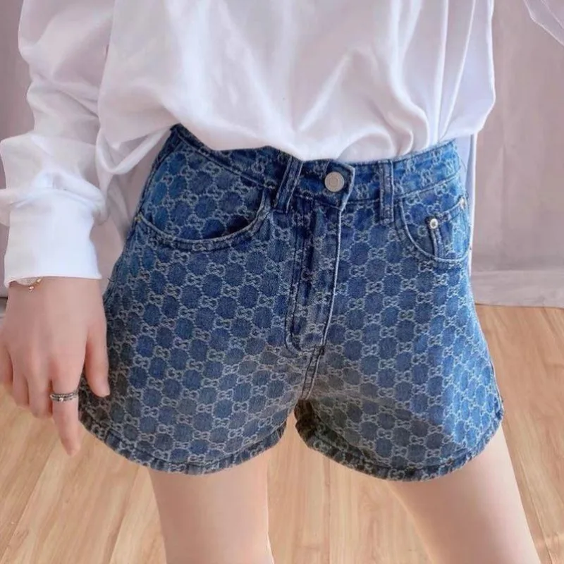 

High Waist Shorts Women Summer Hot Girls2025New Vintage Style Loose Fit Student Style Straight Wide Leg Jeans