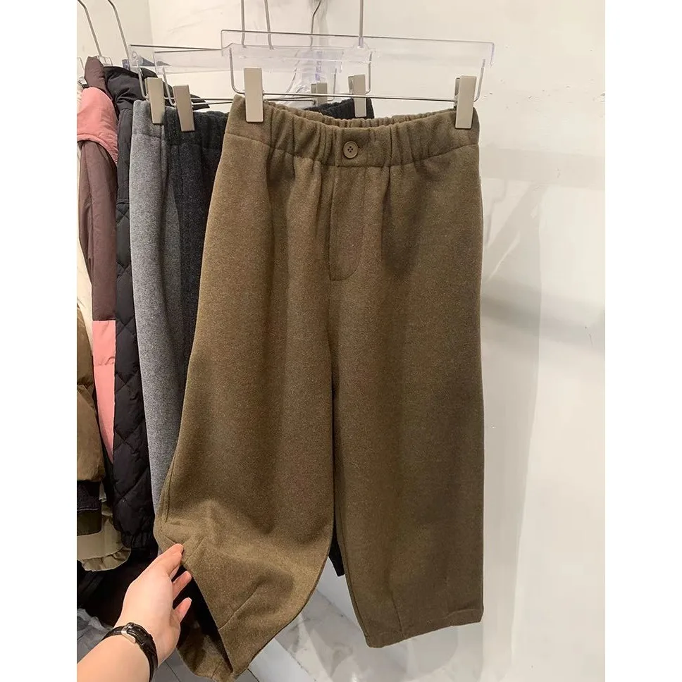 

Осенне-зимние утепленные мужские повседневные брюки больших размеров в стиле ретро, свободные шерстяные прямые брюки с широкими штанинами в гонконгском стиле