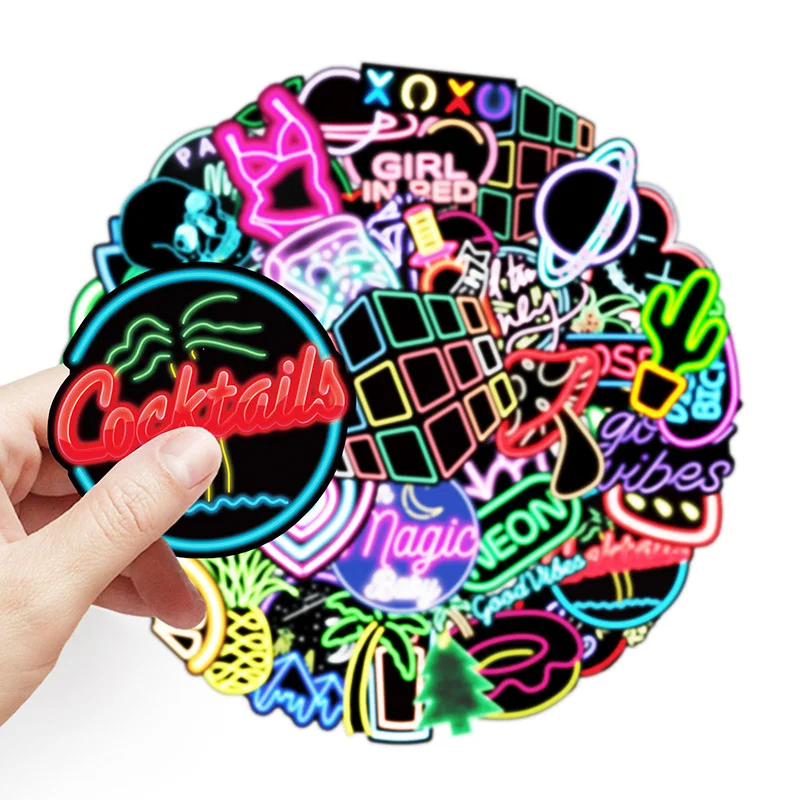 100Sheets Cartoon Creative Color Neon Doodle Stickers Suitcase Helmet Refrigerator Notebook Stickers Children's Gift Toys