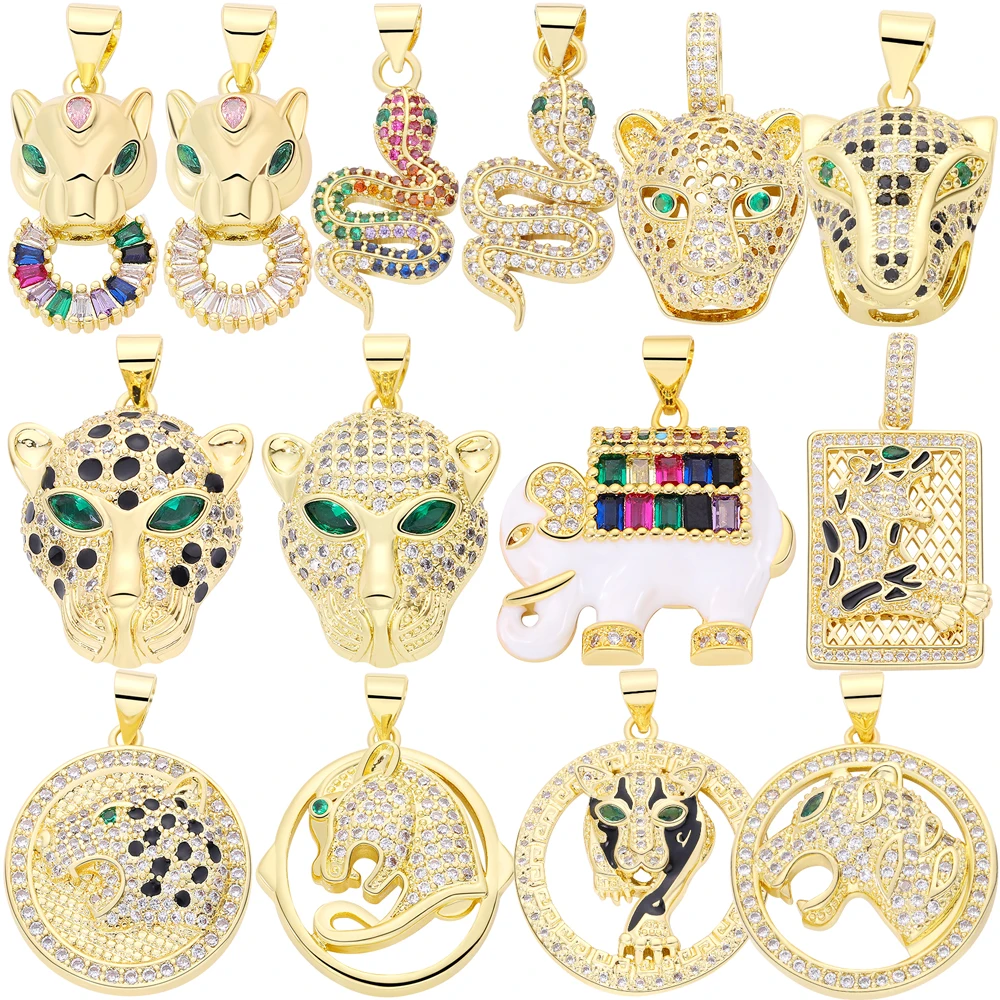 

Juya 18K Real Gold Plated Handmade Animal Elephant Panther Lion Leopard Snake Charms For DIY Luxury Mother's Day Jewelry Making