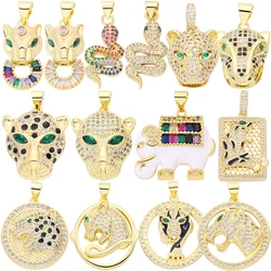 Juya 18K Real Gold Plated Handmade Animal Elephant Panther Lion Leopard Snake Charms For DIY Luxury Mother's Day Jewelry Making