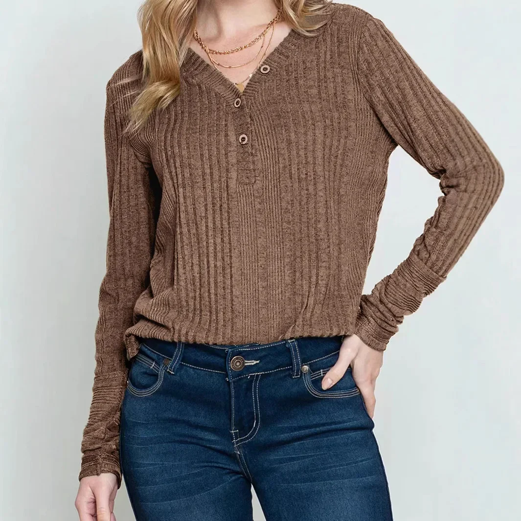 

Осень 2029, новый пуловер с v-образным вырезом, вязаный свитер, женская повседневная свободная однотонная рубашка с длинными рукавами