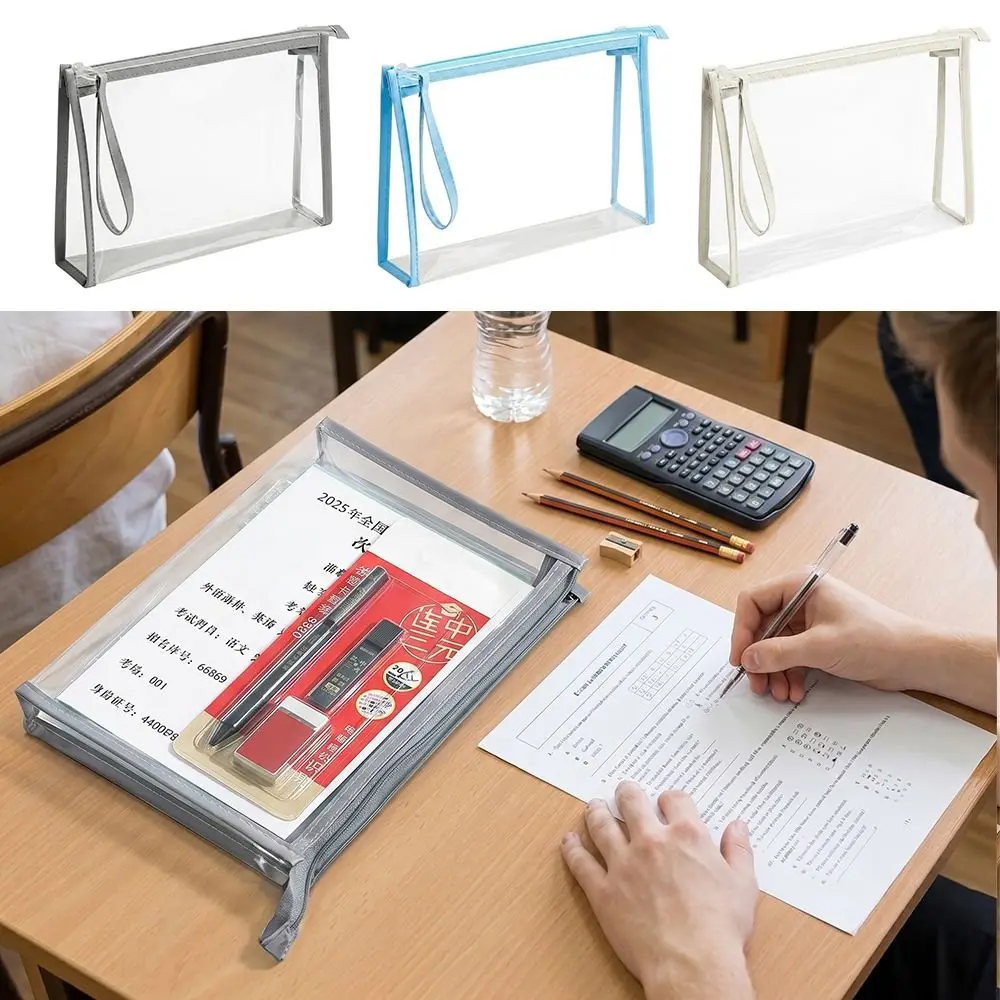 1pc Portable PVC Clear Storage Bag With Handle Large Capacity Document Bag Waterproof Pencil Case Students
