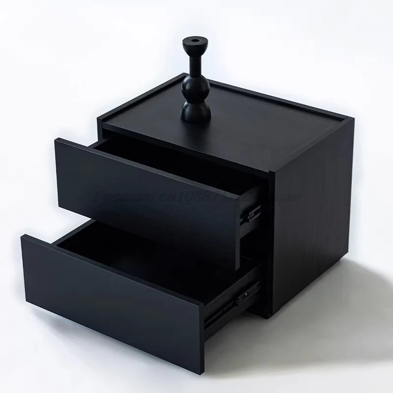 Italian Minimalist Nightstand Nordic Black Oak Bedside Table Modern Storage Cabinet Bedroom Furniture Side Unit 2026 New Style
