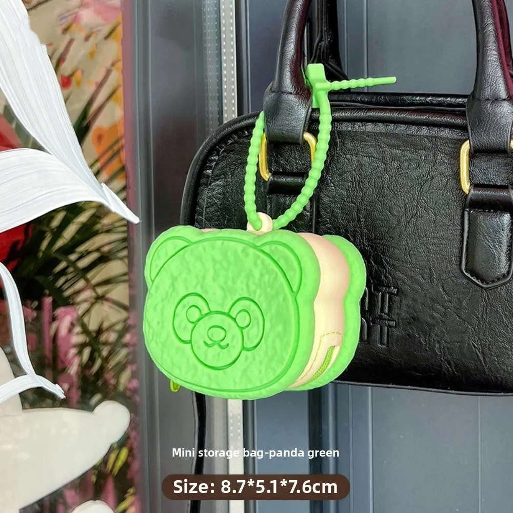 

Lesser Panda Cartoon Panda Coin Bag Sandwich Biscuits Reusable Earphone Silicone Keychain with Zipper Pendant