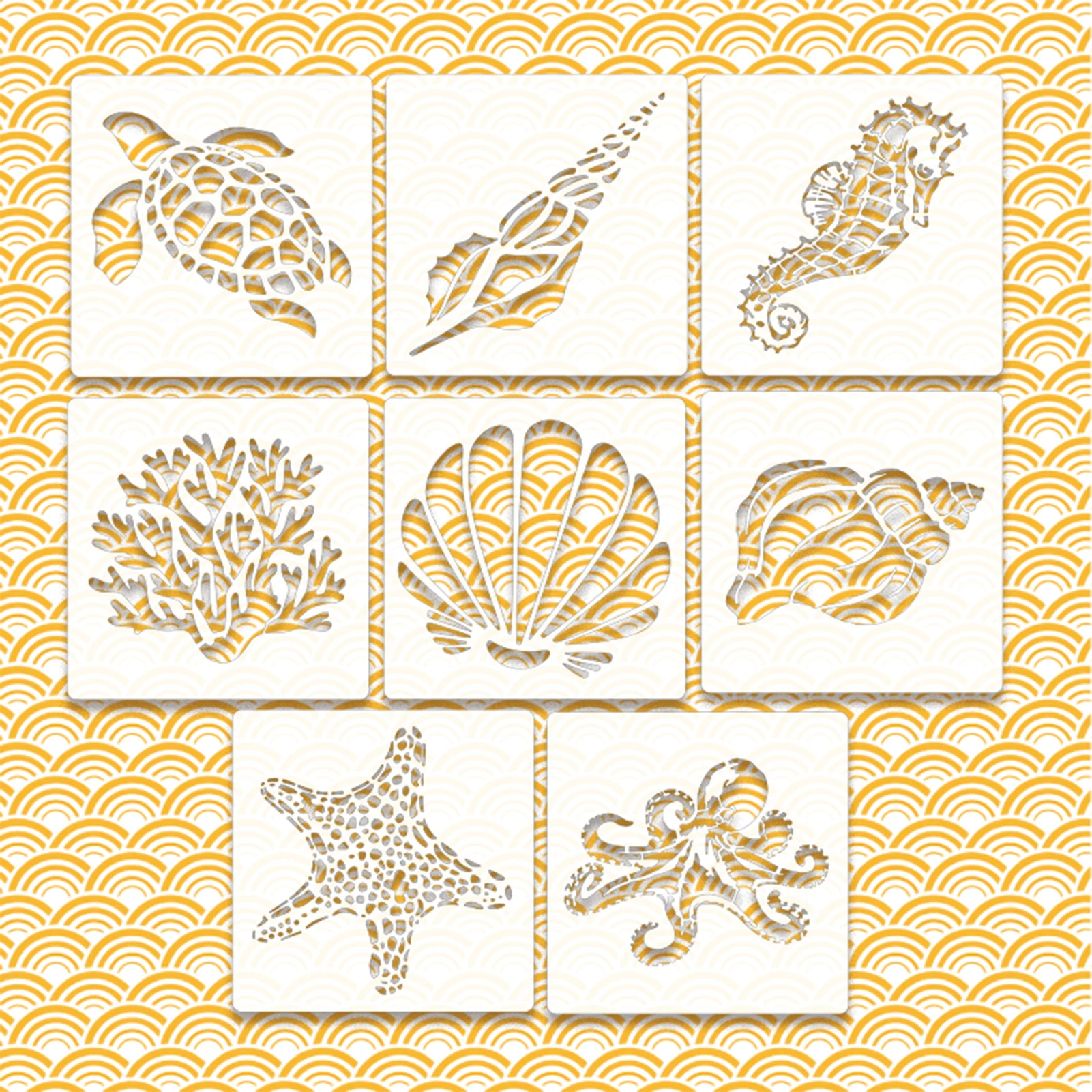 Hollow-Out Marine Animals Stencil Template Reusable DIY Crafts Stencil Used for Painting Creation