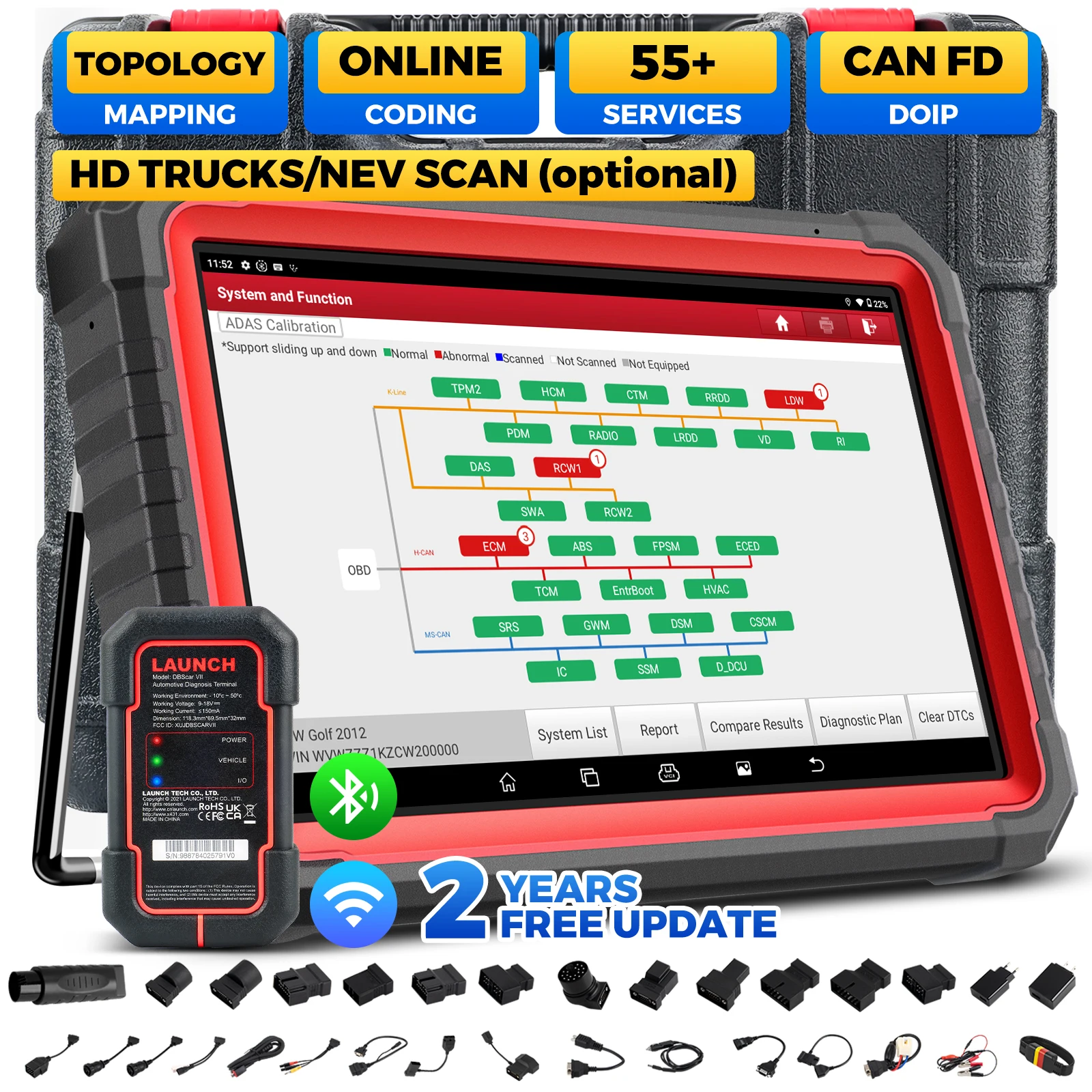 LAUNCH X431 PRO3S+ V5.0 Online Coding Auto Diagnostic Tools Bidirectionnal Control All Service OBD2 Scanner FCA DOIP CANFD