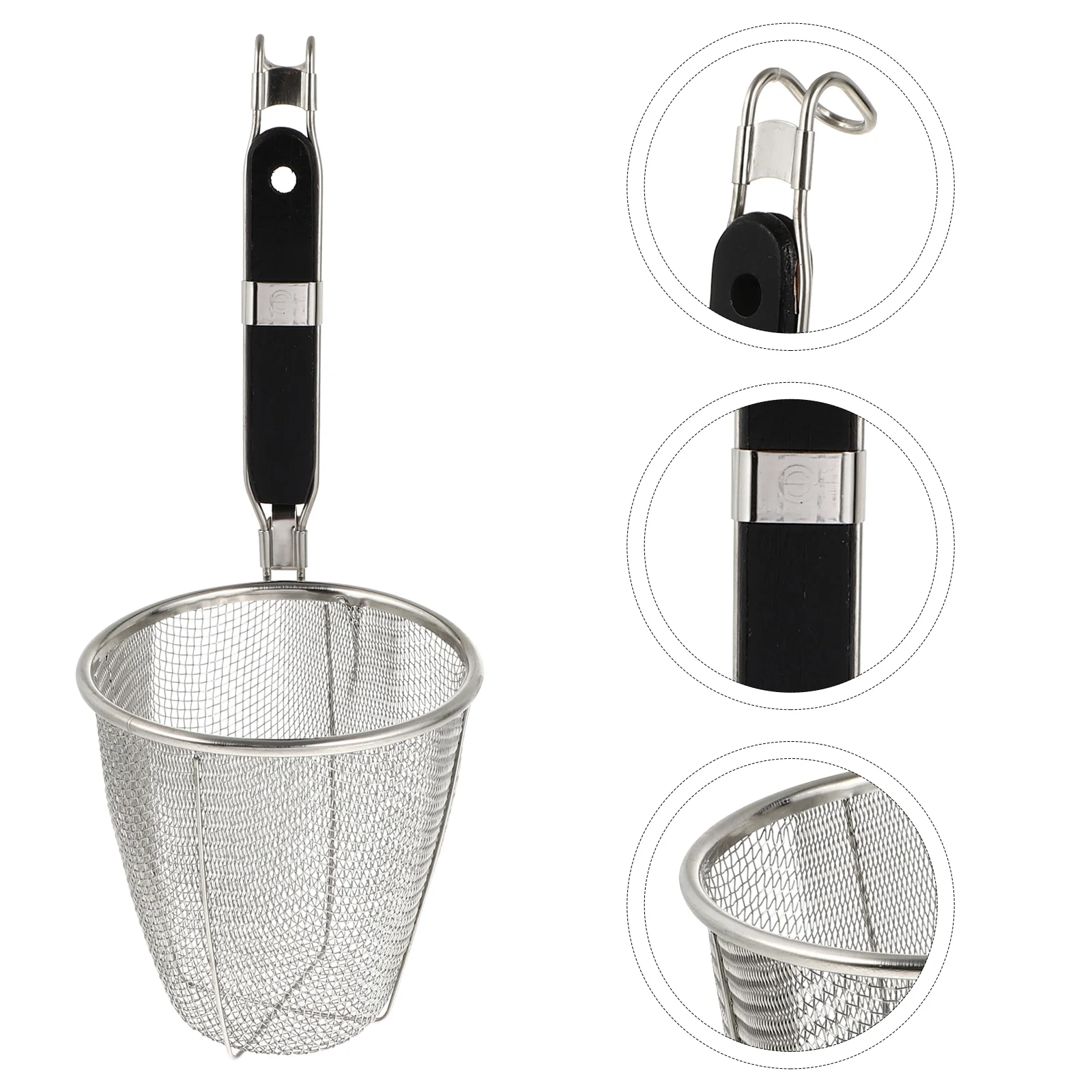 

Stainless Steel Strainer Basket Wire Mesh Food Skimmer Kitchen Sieve for Pasta Dumpling Noodle (Black Handle)